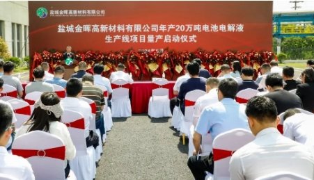 年產20萬噸電解液項目在江蘇正式量產