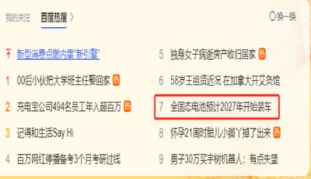 全固態(tài)電池裝車消息登上百度熱搜！